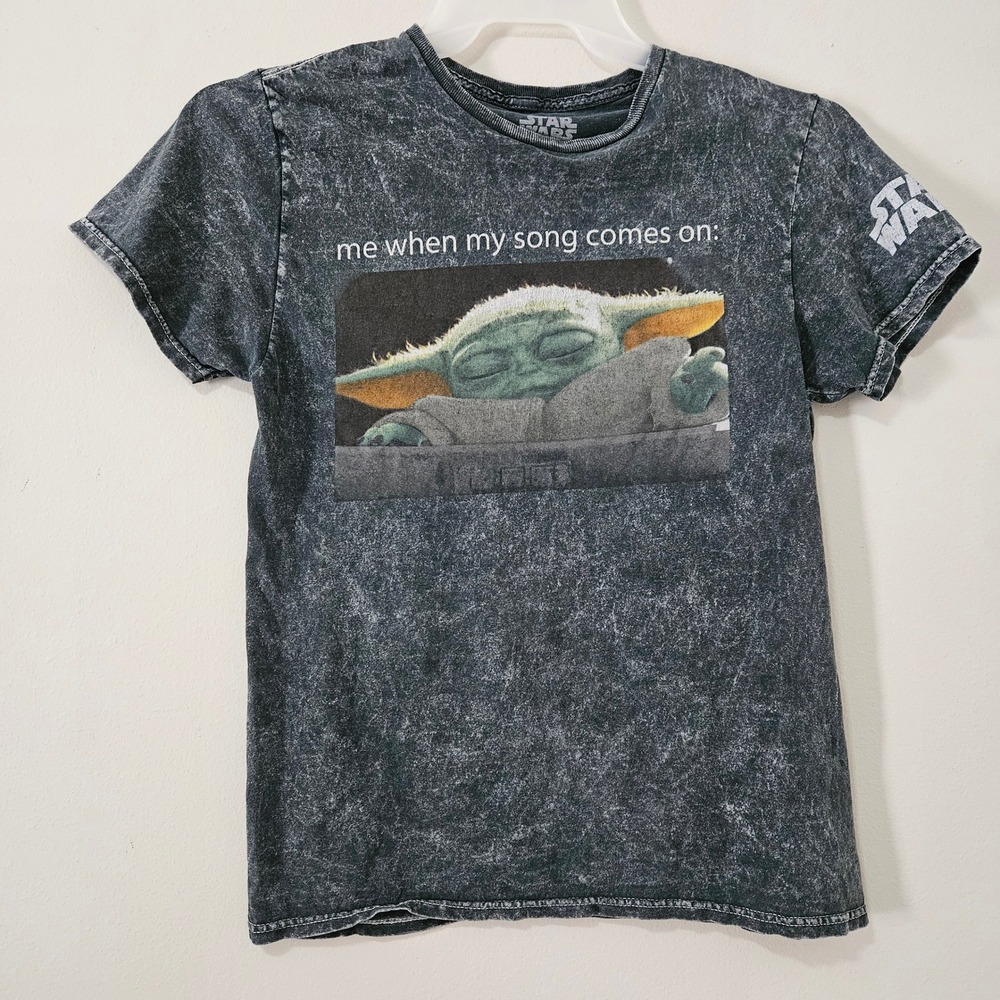 Star Wars Grogu Baby Yoda Acid Wash Graphic Tee Shirt Grey Fifth Sun‎ XS